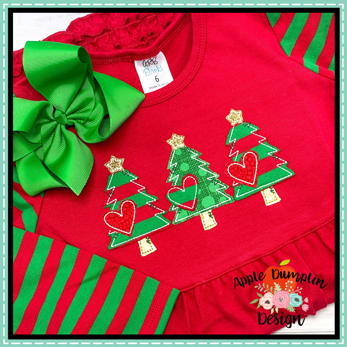 Christmas Tree Heart Trio Bean Stitch Applique Design – Apple Dumplin ...