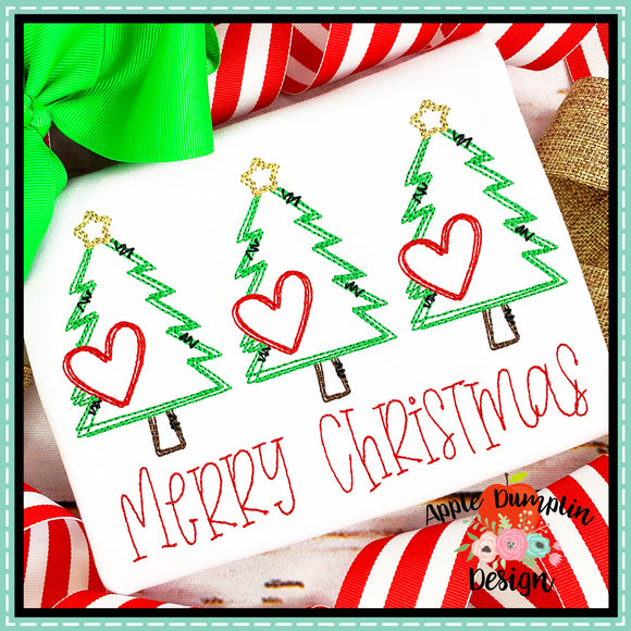 Christmas Tree Heart Trio Embroidery Design