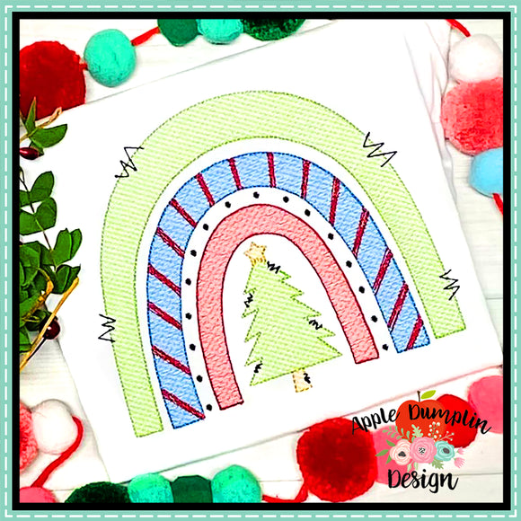Christmas Tree Rainbow Sketch Embroidery Design