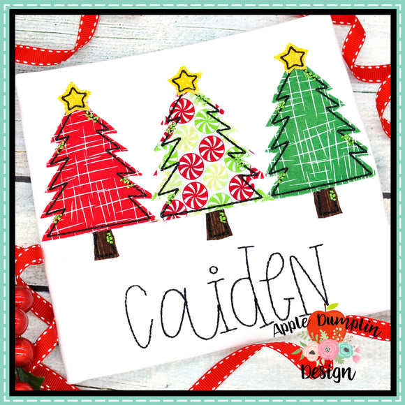 Christmas Tree Trio Bean Stitch Applique Design