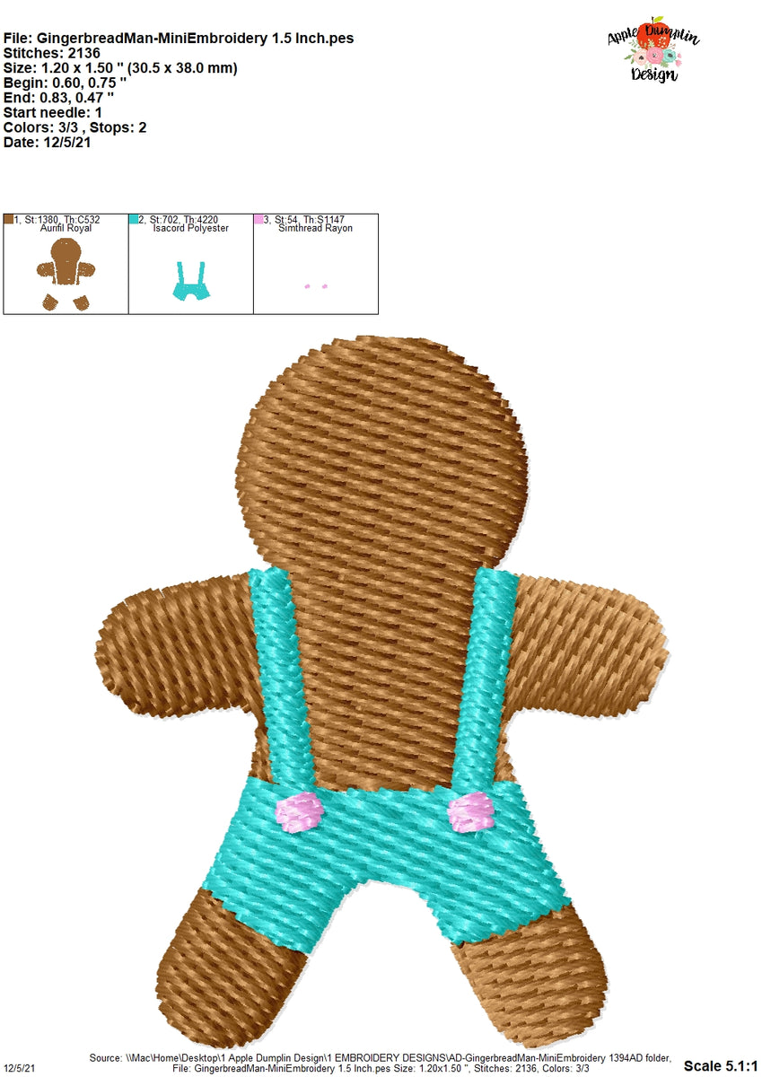 Single Gingerbread Man Mini Embroidery Design – Apple Dumplin Design