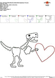 Valentine T-Rex Skeleton Bean Stitch Applique Design
