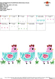 Scribble Chickens with Flowers Trio Embroidery Design