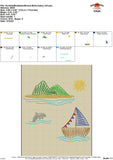 Scribble Boat Island Scene Embroidery Design