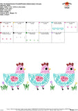 Scribble Chickens with Flowers Trio Embroidery Design