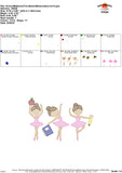 School Ballerina Trio Sketch Embroidery Design