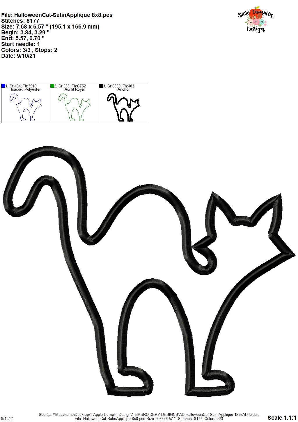 Halloween Cat Satin AppliqueDesign – Apple Dumplin Design halloween-cat-satin-appliquedesign-apple-dumplin-design