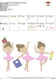 School Ballerina Trio Sketch Embroidery Design