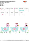 Scribble Chickens with Flowers Trio Embroidery Design