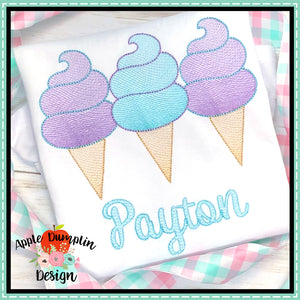 Cotton Candy Ice Cream Trio Sketch Embroidery Design