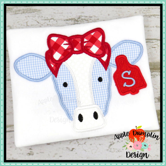 Cow with Bow Applique Design