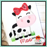 Cow in Grass Girl Applique Design