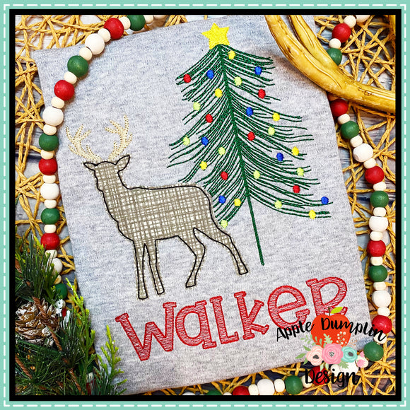 Deer with Christmas Tree Bean Stitch Applique Design