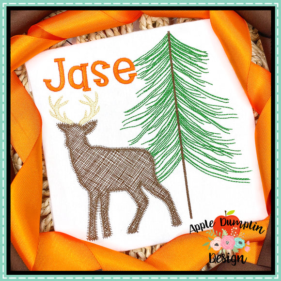 Deer with Tree Zigzag Applique Design