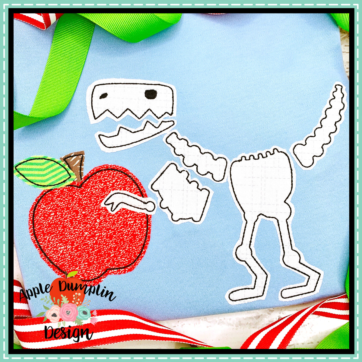 T-Rex with Apple Bean Stitch Applique Design – Apple Dumplin Design