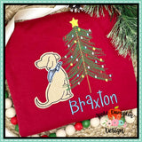 Dog with Christmas Tree Bean Stitch Applique Design