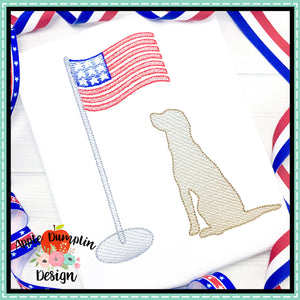 Dog with American Flag Sketch Embroidery Design