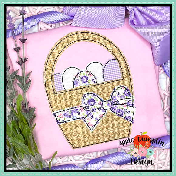 Easter Basket with Bow Bean Stitch Applique Design