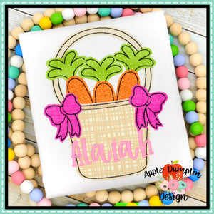 Carrot Easter Basket with Bows Bean Stitch Applique Design