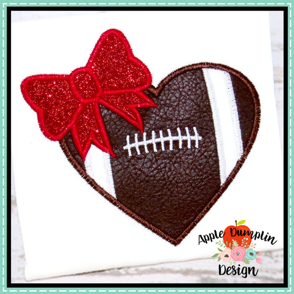 Football Heart with Bow Applique Design