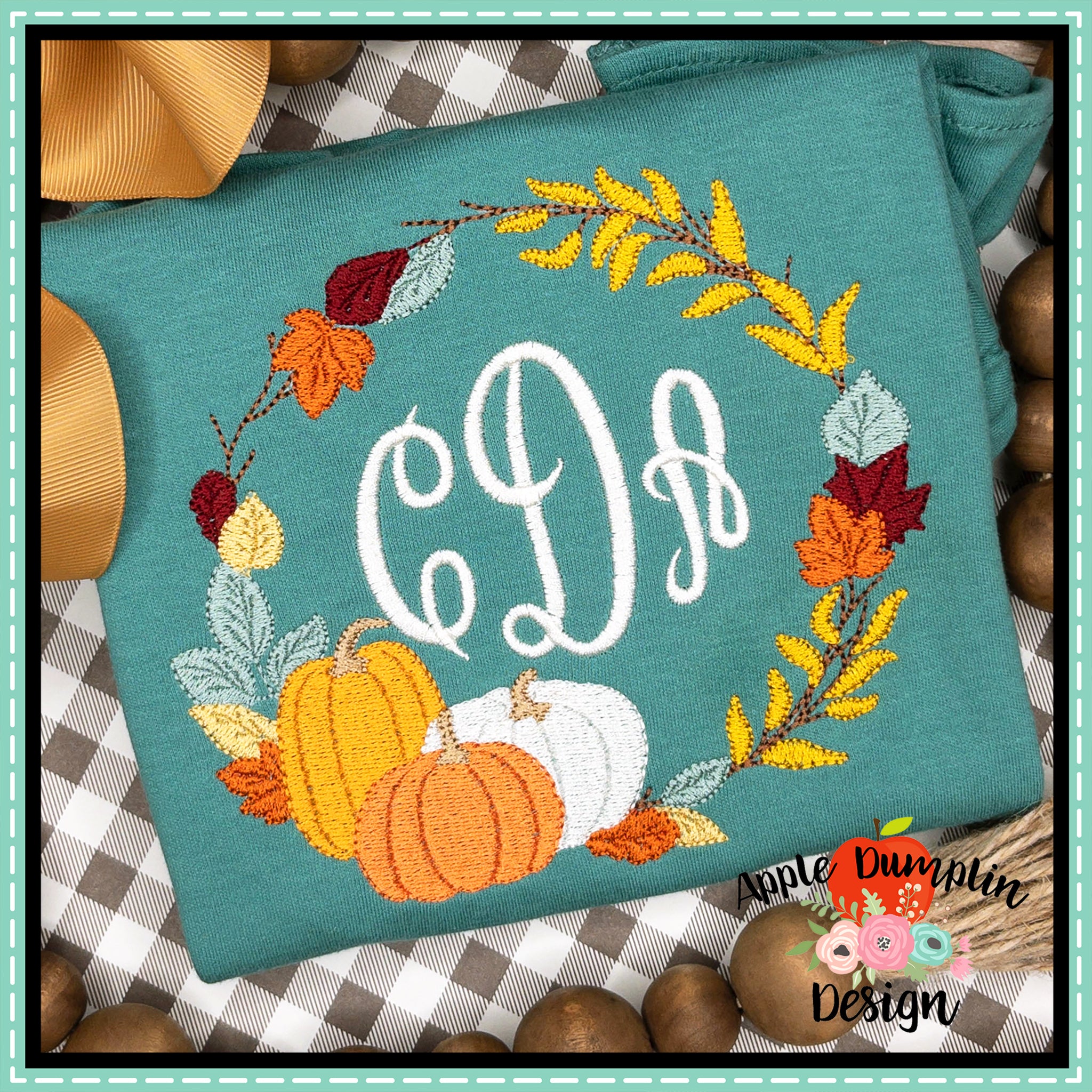Fall Wreath Embroidery Design – Apple Dumplin Design