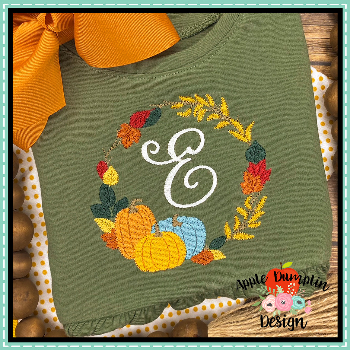 Fall Wreath Embroidery Design – Apple Dumplin Design