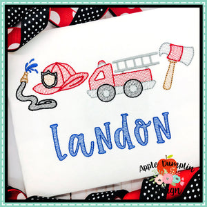 Fire Truck 4 in a Row Sketch Embroidery Design