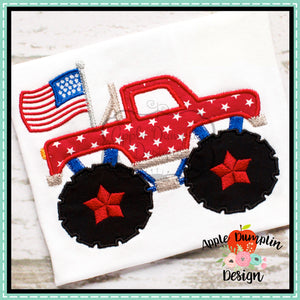 4th of July, Monster Truck with Flag Applique Design