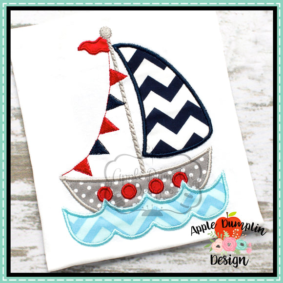 Flag Sailboat with Water Applique Design