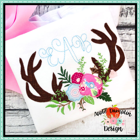 Antlers with Flowers Bean Stitch Applique Design