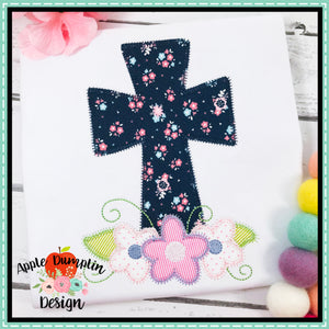 Cross with Flowers Zigzag Applique Design