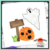 Ghost Scares Pumpkin Bean Stitch AppliqueDesign