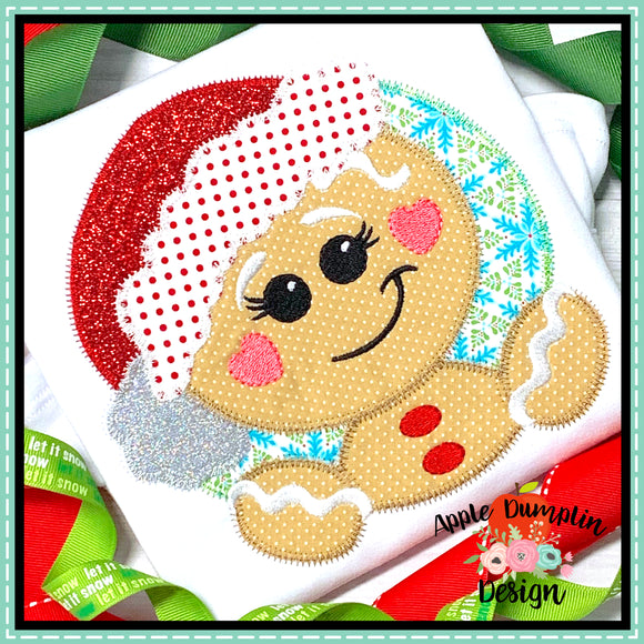 Gingerbread Girl with Hat Circle Zigzag Applique Design