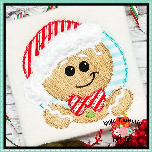 Gingerbread Man with Hat Circle Zigzag Applique Design