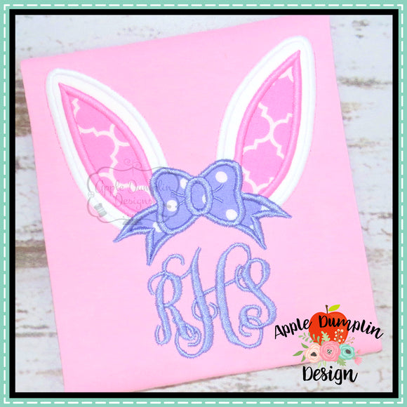 Bunny Ears with Bow Applique Design