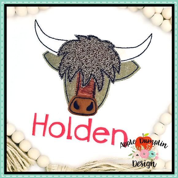 Highland Cow Bean Stitch Applique Design