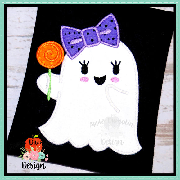 Ghost with Bow and Lollipop Applique Design