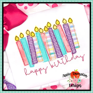 Happy Birthday Candles Bean Stitch Applique Design