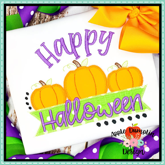 Happy Halloween Pumpkin Banner Zigzag Applique Design