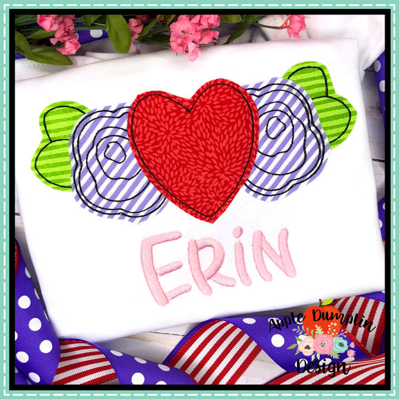 Heart with Flowers Bean Stitch Applique Design