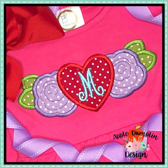 Heart with Flowers Satin Applique Design
