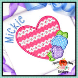 Large Heart with Flowers Satin Applique Design