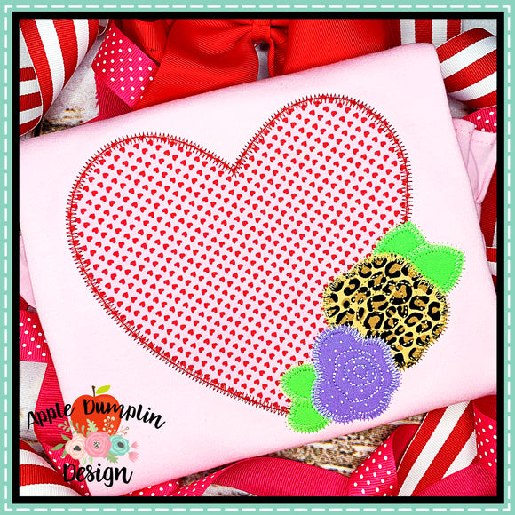 Large Heart with Flowers Zigzag Applique Design