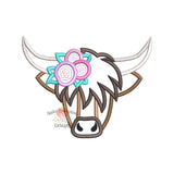 Highland Cow with Flowers Satin Applique Design