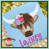 Highland Cow with Flowers Satin Applique Design