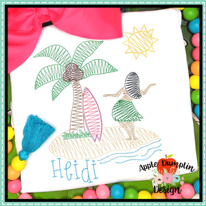 Scribble Hula Girl Scene Embroidery Design