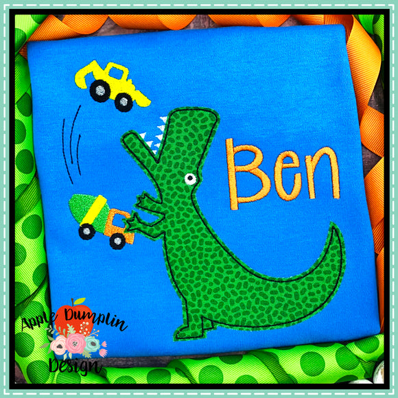 Hungry Dinosaur Trucks Bean Stitch Applique Design