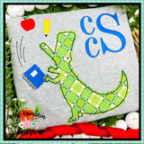 School Hungry Dinosaur Bean Stitch Applique Design