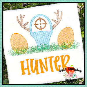 Hunting Easter Basket Sketch Embroidery Design