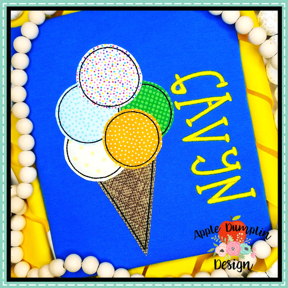 Ice Cream Cone Bean Stitch Applique Design